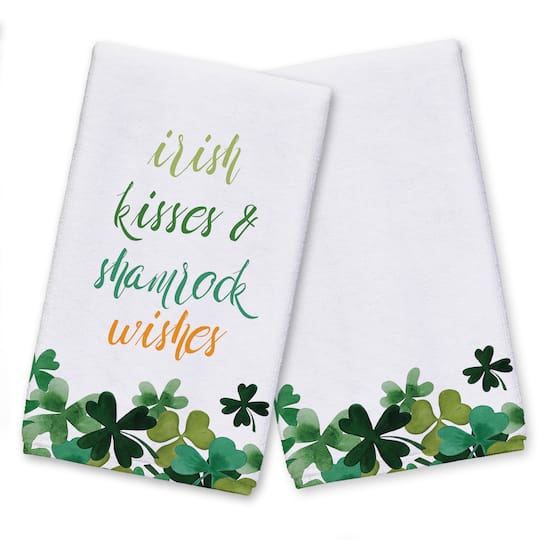 Irish Kisses Shamrock Wishes Tea Towel Set of 2